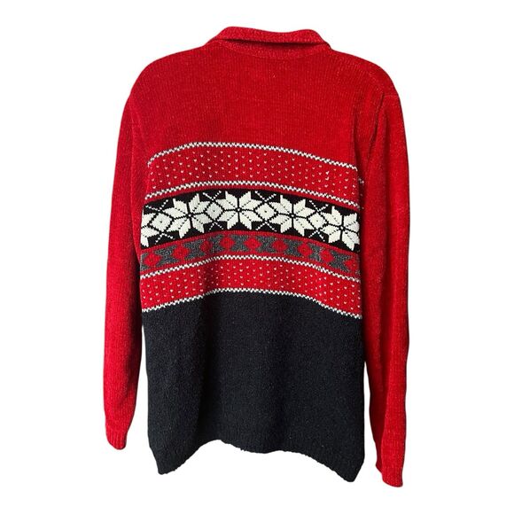 Vtg Parisian Works Red Nordic Fair Isle Zip Front Cardigan Sweater w/Collar Sz M - Picture 9 of 11